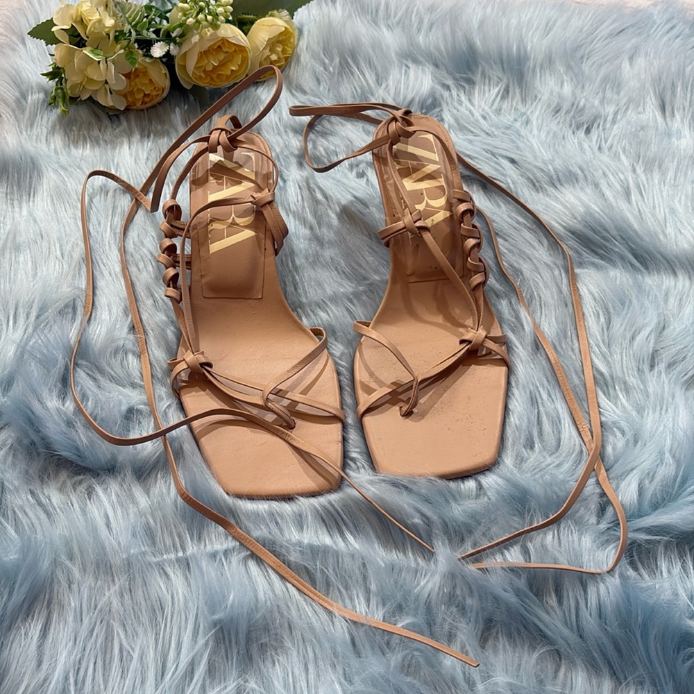 Zara Beige Strappy Heel Sandals sz 38